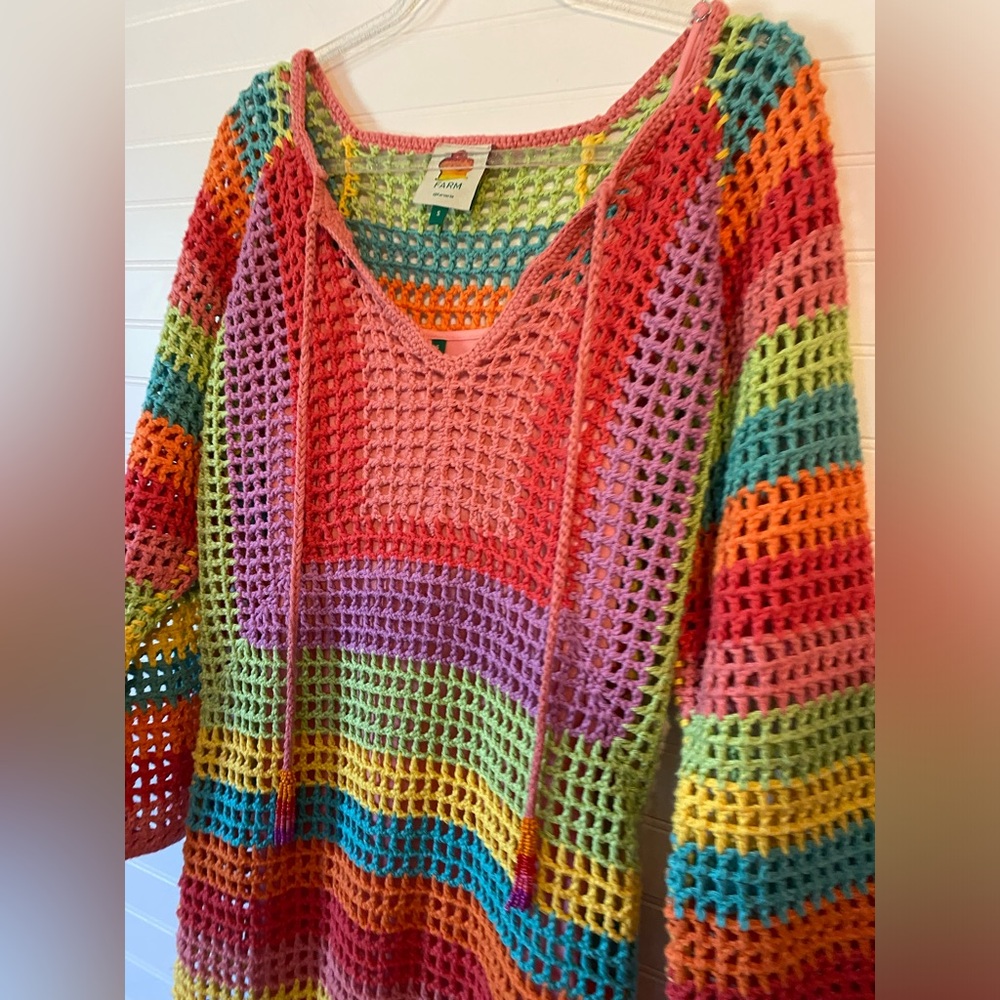 Farm Rio Multicolor Crocheted Cotton Dress NWOT Small - Picture 4 of 14